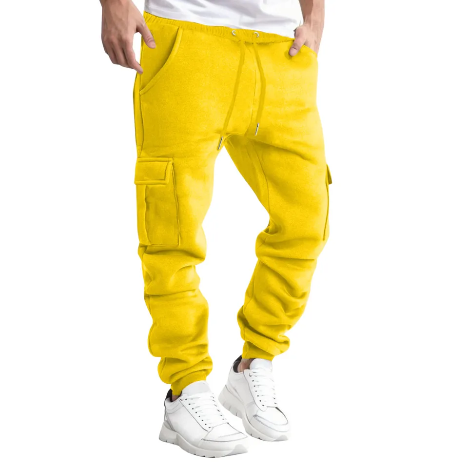2024 NOVÝ Spring Fashion Fashion Sports Running nohavice žlté modré mäkké vreckové nohavice plus veľkosti Pánske náhodné výklenky šnúrky