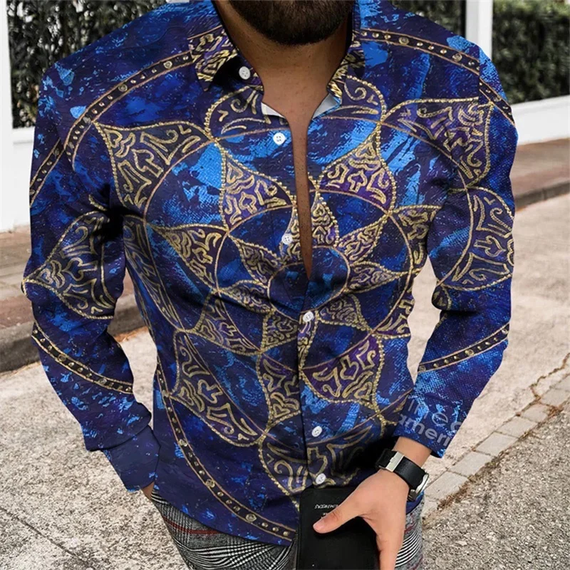 2024 Nový vzor s dlhým rukávom Festival festival party Pánska košeľa s dlhým rukávom Top Fashion Cast Collar Open Golier Pánska košeľa