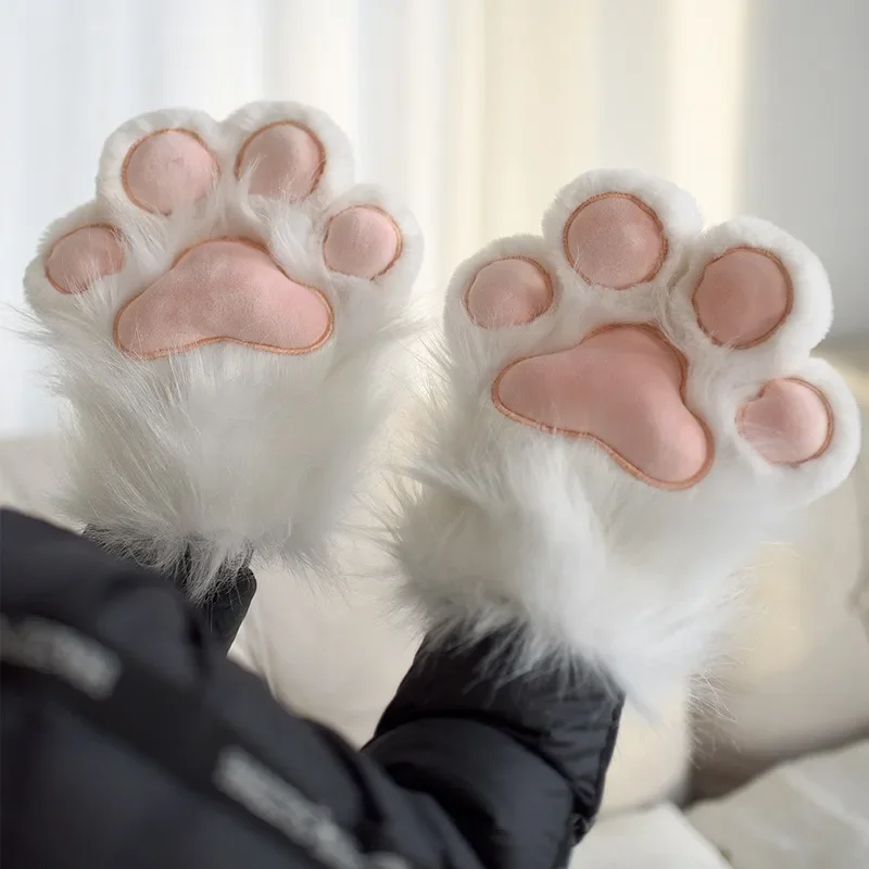 2024 Nový zimný fursuit roztomilý chlpatý mačkový labka biele rukavice Cosplay kostým Nositeľné plyšové mäkké zvieratá mačacie labky Cosplay dekorácie