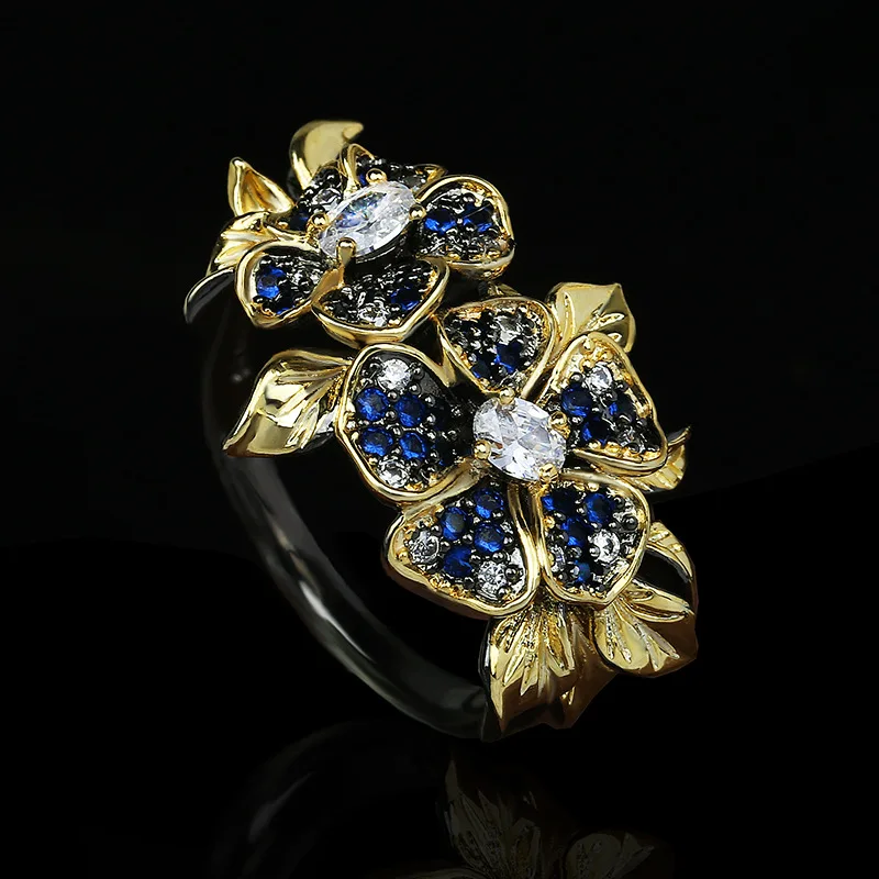 2024 Nový štýl 925 Striebro Dámsky prsteň módny kvet prsteň farebný zirkón šperky jedinečný čierny zlatý prsteň Ring Wedding Rings