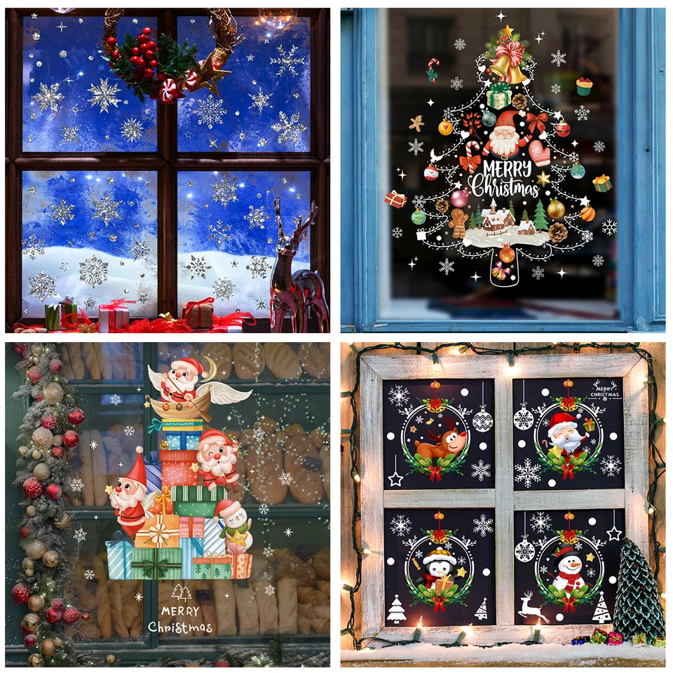 2024 Nálepky na okno Vianočný strom Santa Claus Sneh Glass Nálepky Nálepky Nový rok sviatočná dekorácia Statická elektrická nálepka