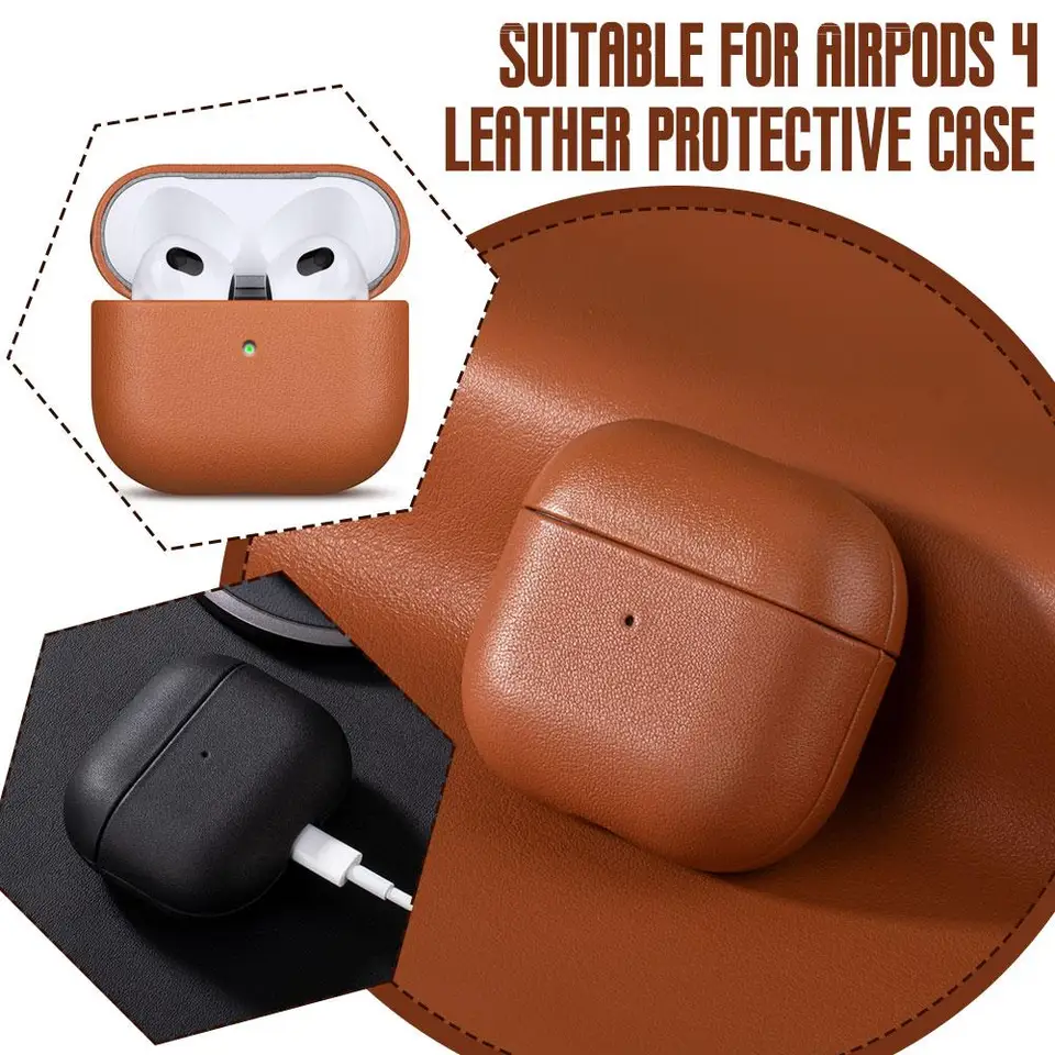2024 Ochranné puzdro pre AirPods 4 4. kožené puzdro Plné zrno Cowhide Serfon Cover Anti Drop Vysokej kvalitnej ochrannej SLE Q4H8