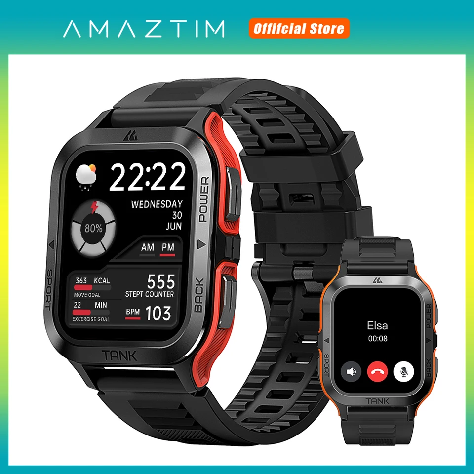 2024 Originianl Amaztim tank M2 Smartwatch Bluetooth IP69K nepremokavé 70 Športové režimy Digital fitness Electronic Smart Watch Men