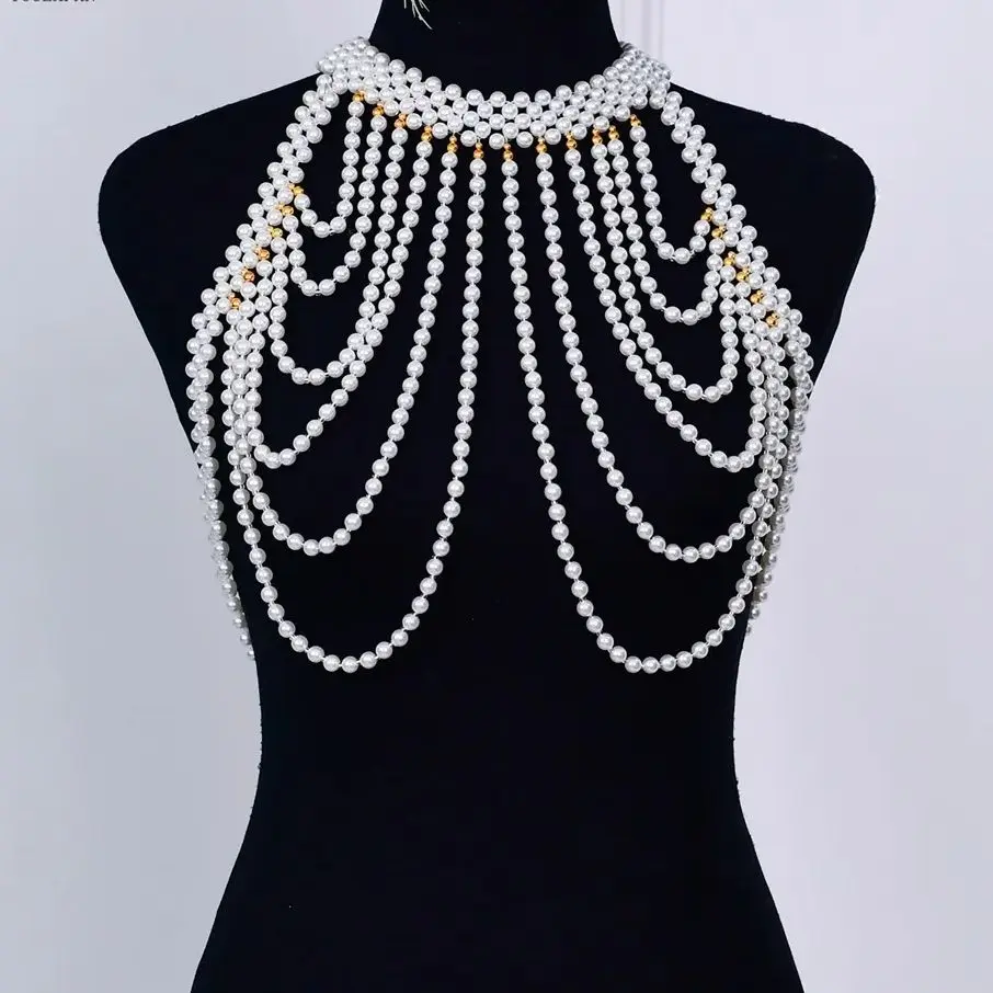 2024 Pearl Dress Doplnky ramenných doplnkov ručne obliekané šaty Svadobný šál sexy dutý ramenný retiazka