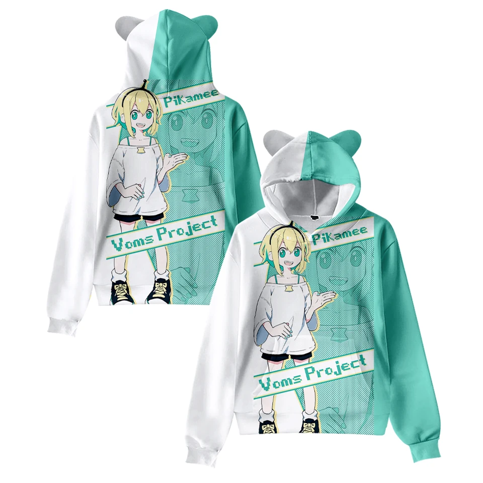 2024 Pikamee Cat Ear Hoodie Ženy Muži s dlhým rukávom Mikina neformálne roztomilé odevy