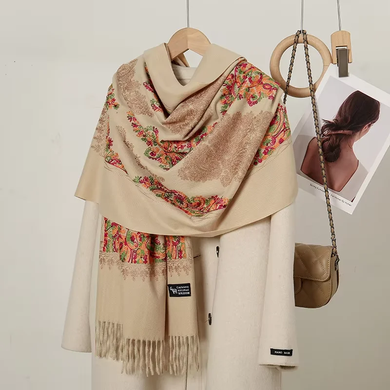 2024 Populárna výšivka Cashmere Cashmere Scarf Tassel Shawl Women Winter Scarf Teplá prikrývka šatka mäkká hustá stop