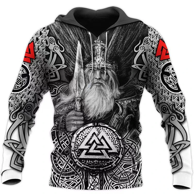 2024 Pánske mikiny Eagle Tattoo Pattern Vikings 3D tlačia