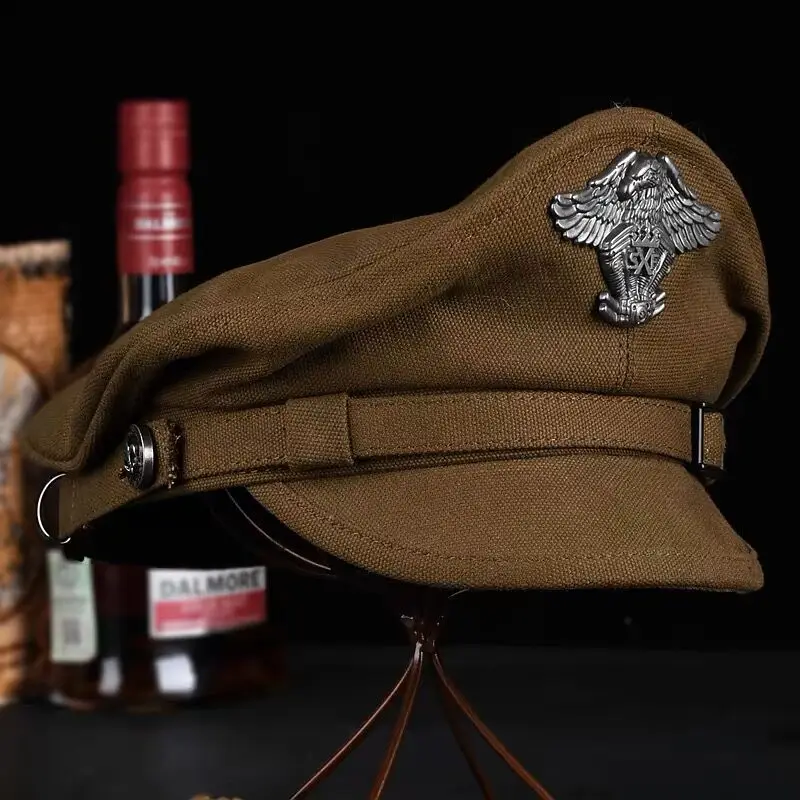 2024 Retro odznak vrchol námorníka Cap Men Ženy Spring armáda klobúk Mužský plátno Zelený orolový pás Ploché vrchné čiapky