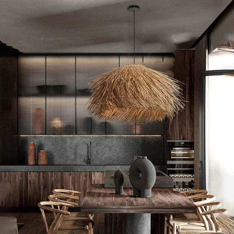 2024 Ručne tkané ratan LED ČASNELIE WABI Sabi Hanging Lamp for Restaurant Bar visiace lampa Domáce dekorácie retro závesné svetlá