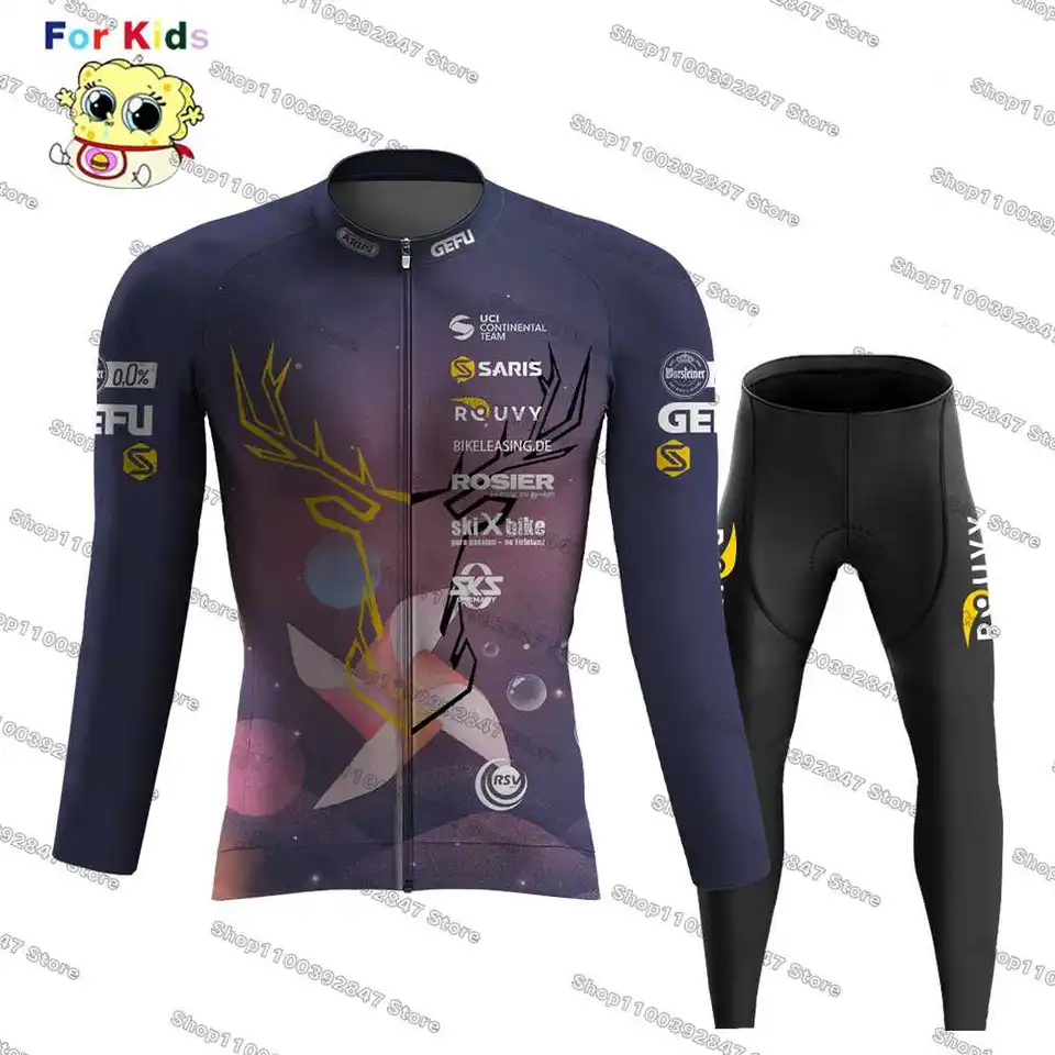 2024 Saris Rouvy Windmill Kids Cycling Jersey Set Child Long Ruckve Rýchlo vyschnutý MTB Priedušné odevy Cesta Cycling Tirla
