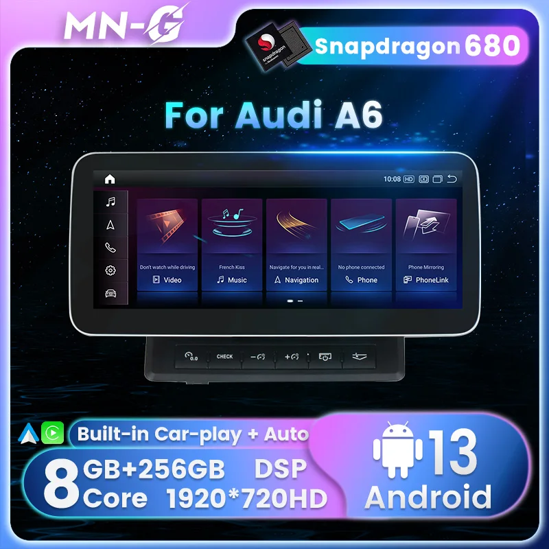 2024 SD680 Android Smart System Screen Screen Player pre Audi A6 C6 4F 2005-2011 GPS Navi Multimedia Stereo 8+256G RAM WiFi CarPlay
