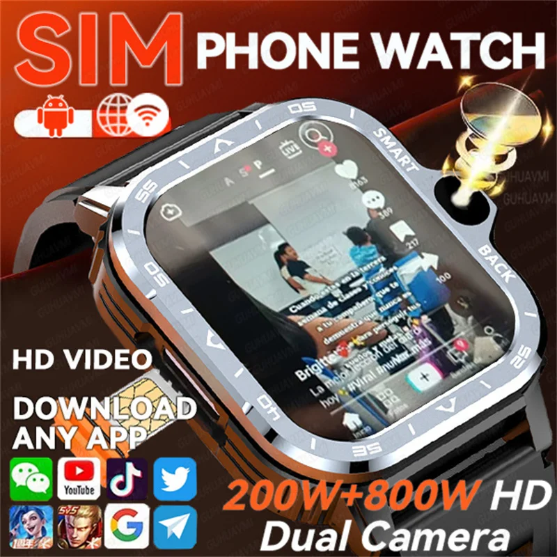 2024 Smartwatch s HD Camera Muž ženy 2G 4G SIM karta 64 GB 16 GB RAM NFC GPS WiFi WifooPed PhooProte Smart Watch PK DW88 DW89