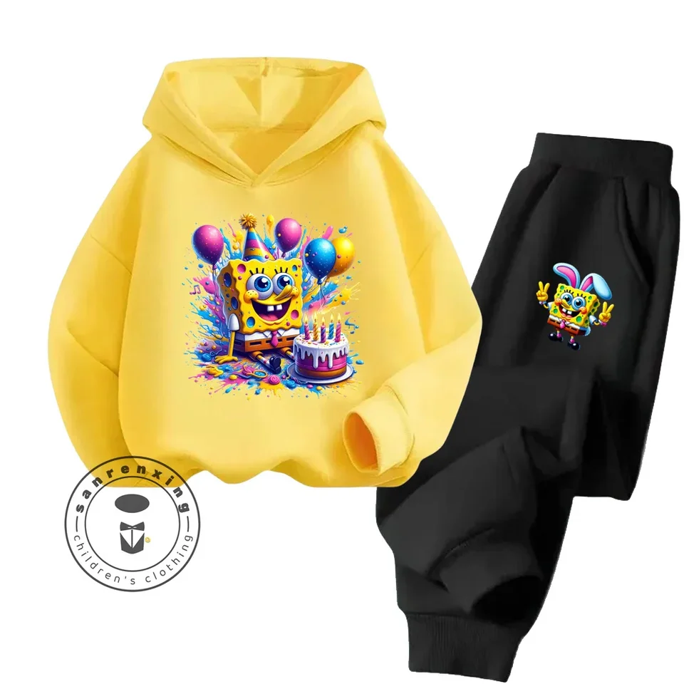 2024 SpongeBob módne streetwear s dlhým rukávom pre deti vo veku 3-14 Spring Autumn Casual Designs Bright Colors Hoodie Tracksuit