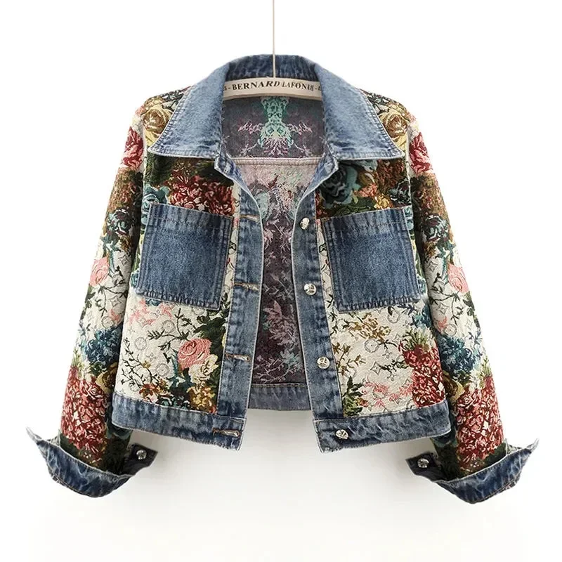 2024 Spring Autumn New Print Denim bunda Zostrihanie dlhého rukávu klopne vrecko džínsovky dámska krátka bunda módna cowgirl Coat