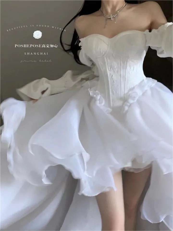2024 Spring Elegant White Off Ramele Fairy Dress Chic Princess Puff Dress Mesh Puff Dress Roups Du Soir Vestidos de Fiesta