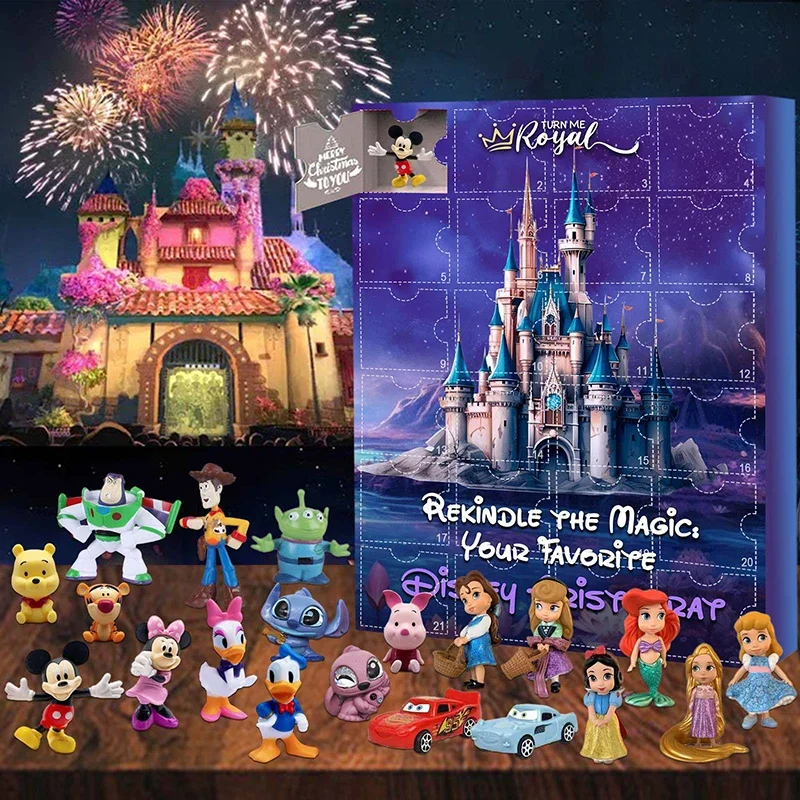 2024 Stitch Vianočné adventné kalendár hračky Mickey Minnie Stitch Hellokitty Nový rok Halloween Hračky pre deti
