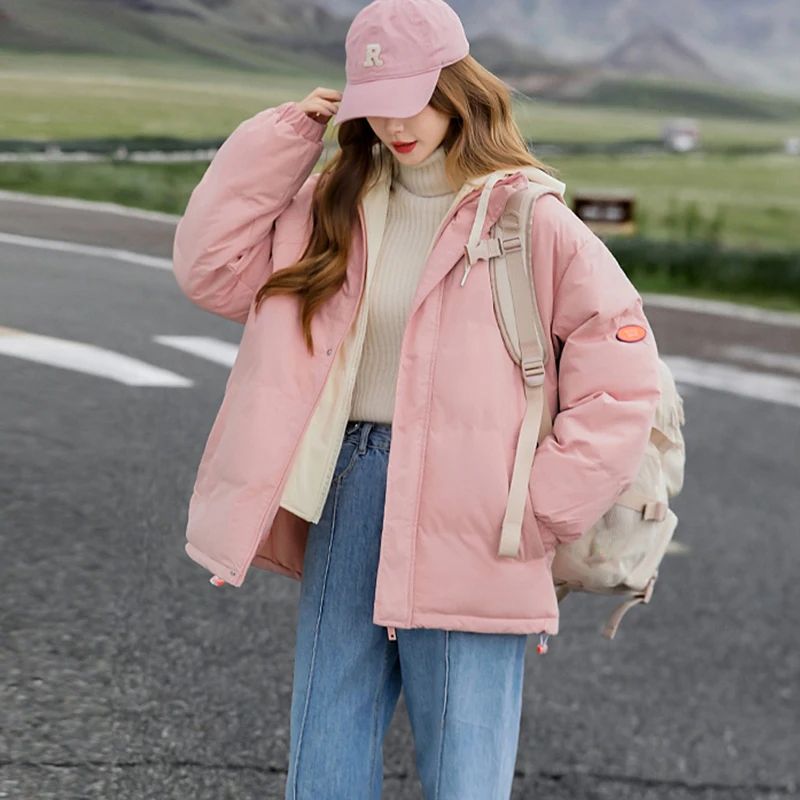 2024 Streetwear Ženy Pink Parkas Winter Warn Casy Loose Woman Coats Down Coats nadmerne nadmerné dámske mäkké bavlnené puferové bundy