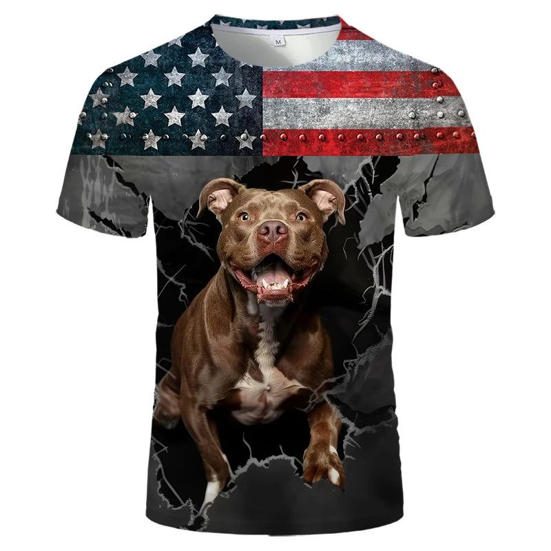 2024 Summer Bully Pitbull Dog 3D tlačené tričká Osobnosť Hip-hop Funny American Flag tričko Nové príležitostné topy s krátkym rukávom
