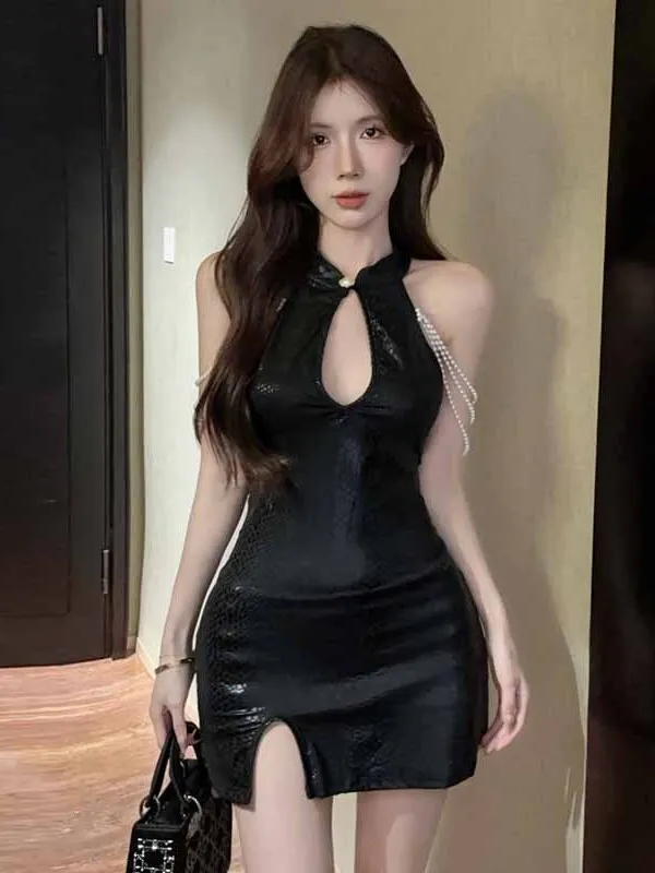 2024 Summer Cheongsam Čínsky štýl Pearl Stand Duthlow Out bez rukávov bez rukávov Ženy dám