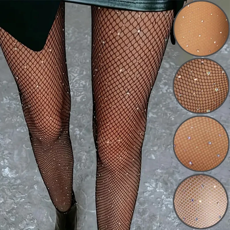 2024 Summer Fishnet Diamond Pantyhose for Women Sexy móda lesklé pančucháče s tenkými nohavicami
