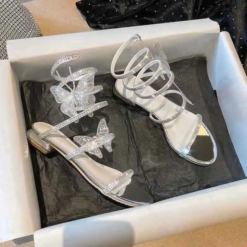 2024 Summer víla Večerné večierky Sandále Dámske kauzálne elegantné otvorené špičky topánky Žena Kórejská móda non smyp pump Cross kravata dizajn