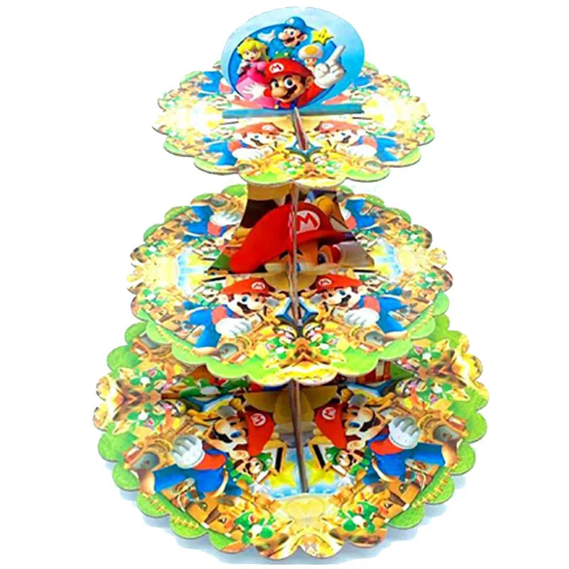 2024 Super Mario Bro Tri Tier Cake Stand Cake Stunder Cartoon Keeta Birthday Party Dekorácie Dezert Tray Party Supplies