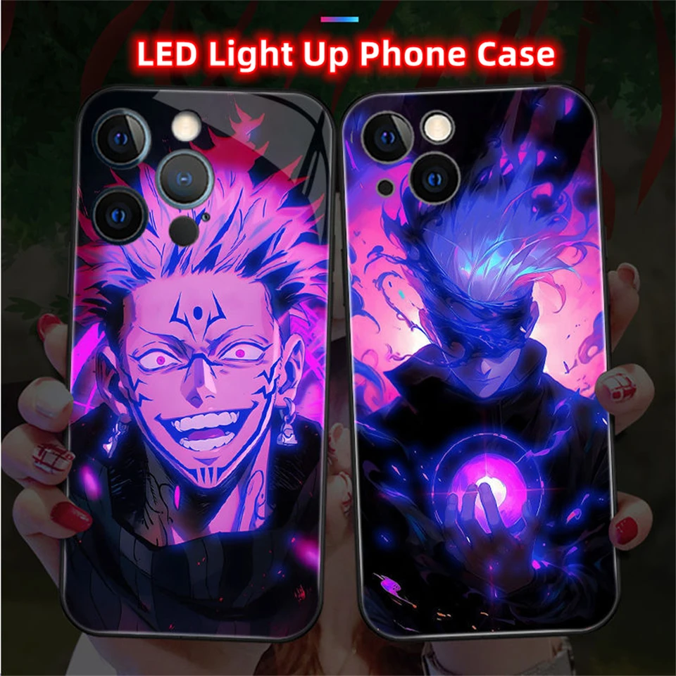 2024 Top Cool Anime Design LED LIGH -UP Glass Pase Puzdro pre iPhone 16 15 14 13 12 11 Pro Max XR XS Plus SE2020