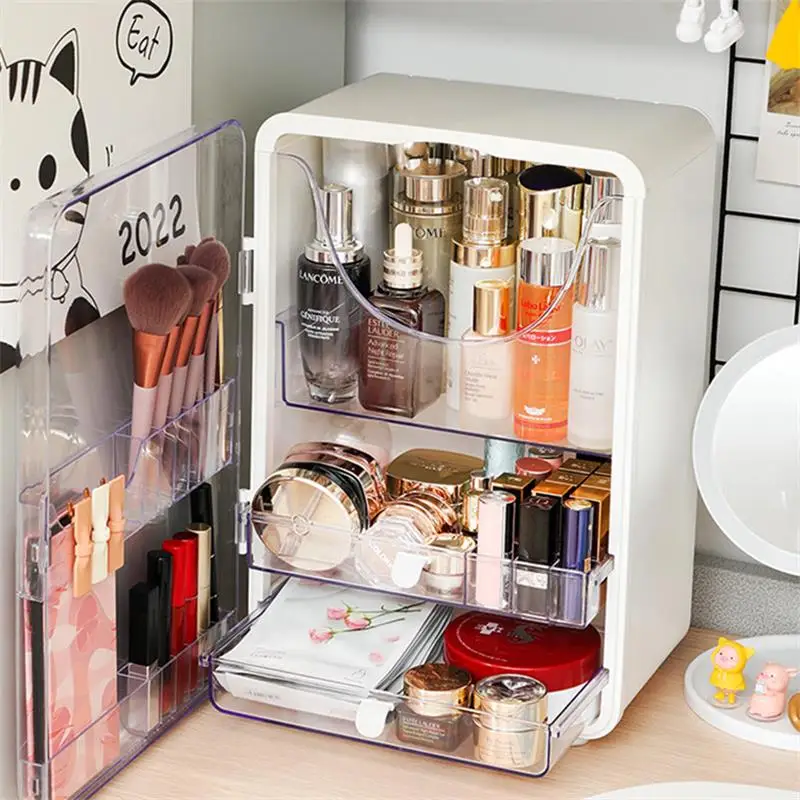 2024 Transparentná skrinka pre úložisko make -upu, Organizátor produktov na starostlivosť o stolné počítače Clamsell Cover, Cosmetics Lipstick Display Case Case