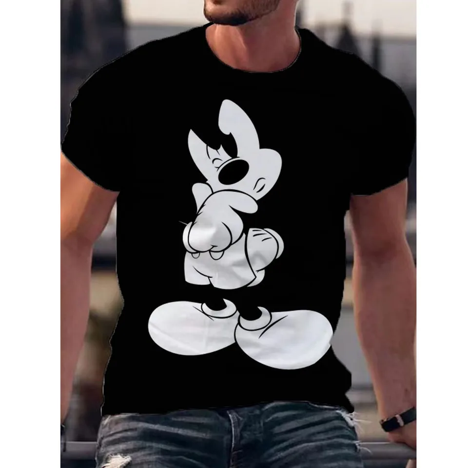 2024 tričko Miniso Mens Disney Mickey Mouse tlač krátky rukáv Top 3D Príležitostné ulice Tričko s nadmernou tričkou Vinobranie tričko