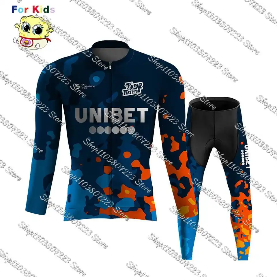 2024 Unibet Kid Cycling Jersey Child Long Ruckve Complow Road Road Clothing Suet Suit Bicycle tričko