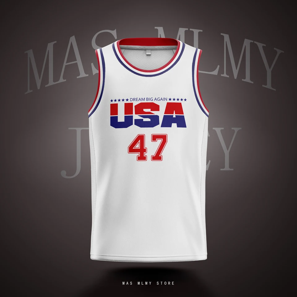 2024 USA Trump 47. USA Prezident Dream Big Again tlačený mládež pre dospelých basketbalové dres