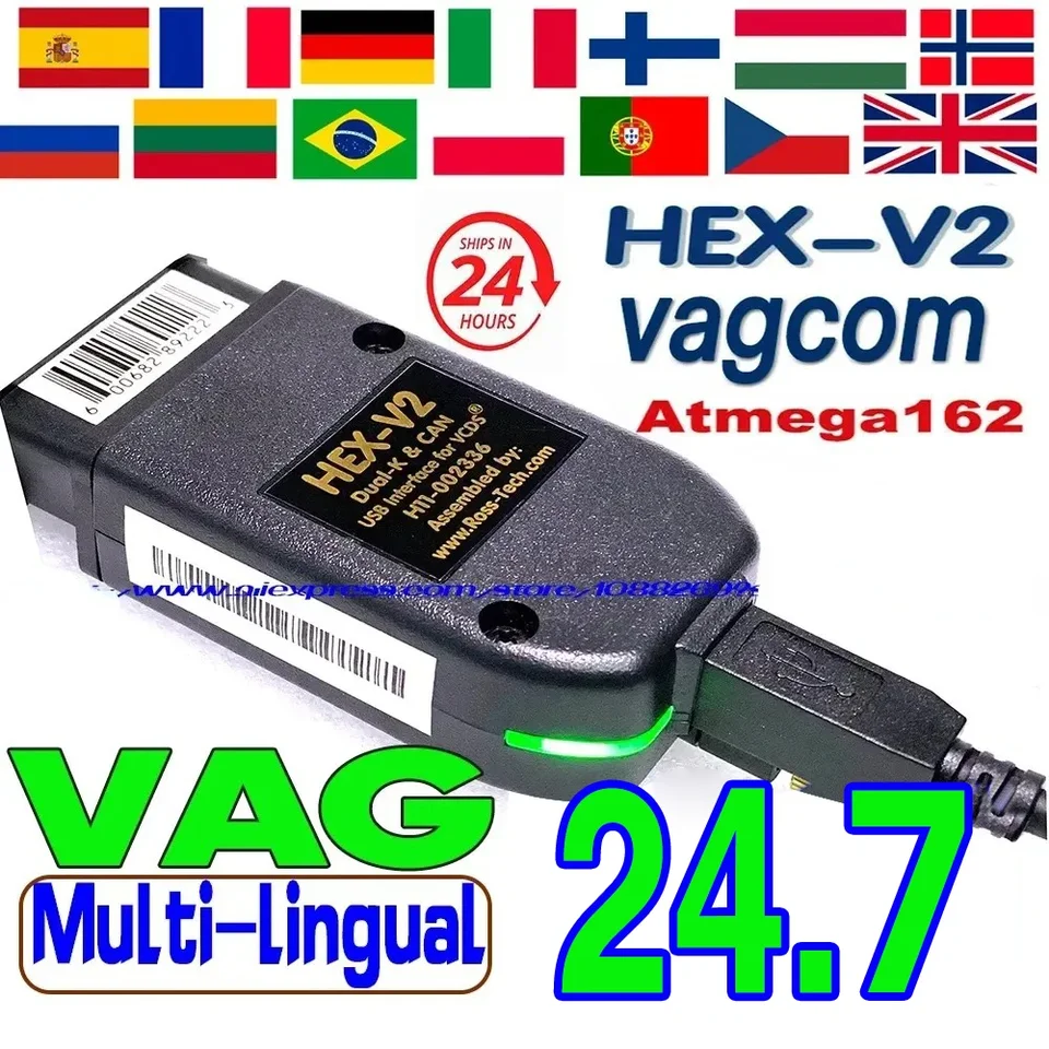 2024 VCDS VAGCOM Interfaz VCDSCAN HEX V2 Reacenización 24,7 para VW para Audi Diagnóstico AutoCom de Coche en Varios Idiomas