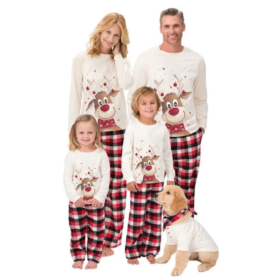 2024 vianočné rodinné pyžamy zhodné outfits outfits Cotton Adult Kids Nightwear Cute Deer pyžamy set