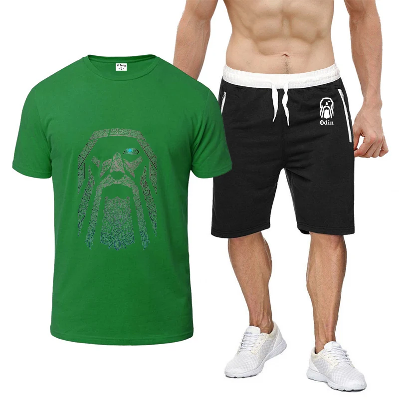 2024 Vikings Odin Warrior Legend Men Summer Hot Sale Nové sada s krátkym rukávom Tričko Tričko + krátky dvojdielny oblek na voľný čas