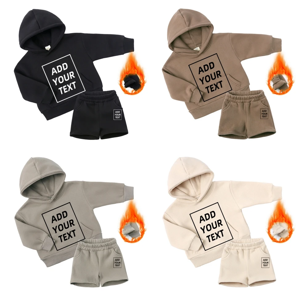 2024 Vlastné zimné detské chlapci Dievčatá oblečenie 2 PCS Tracksuit Outfits Set Prispôsobiteľná horná makina+elastické šortky Príčinný oblek
