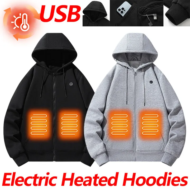 2024 Vonkajší elektrický elektrický USB Vykurovacie svetre mikiny Men Zimné vyhrievané oblečenie nabíjanie neformálne tepelné bunda s kapucňou Sportswear