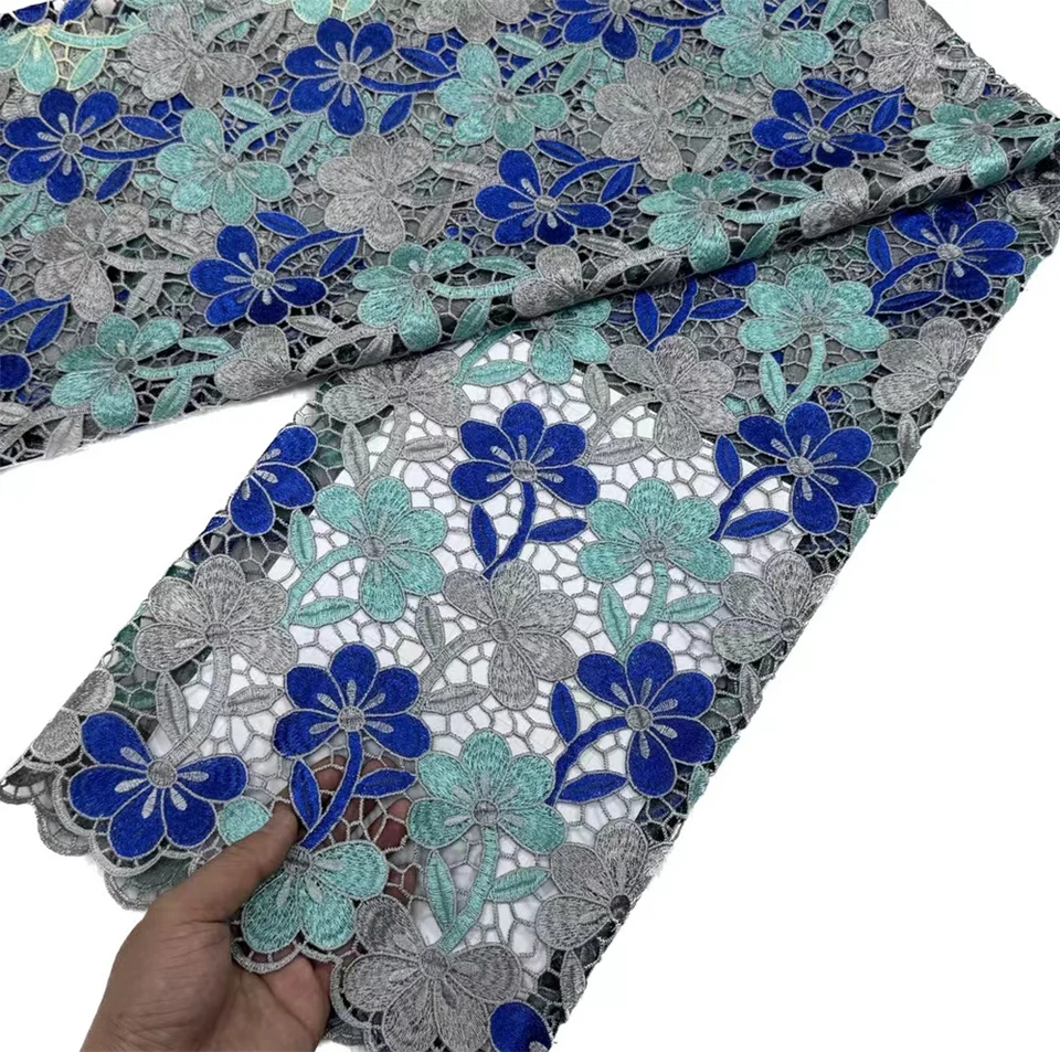 2024 Vysoko kvalitný 5 yardový vodný rozpustný africký čipkovaný textílie Crystals Cord Guipure Lace Lace Lace Lace Bridal Šaty na svadbu