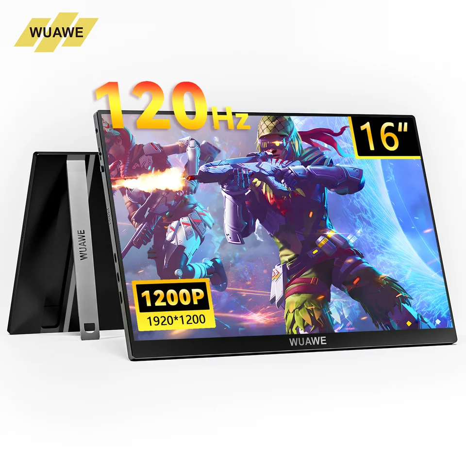 2024 Vysoko kvalitný prenosný monitor hazardného herného herného herného zariadenia so stojanom, 16 palcov 1200p externá druhá obrazovka PC pre telefónny notebook Xbox Mac Mac