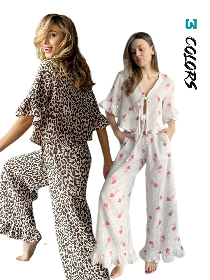 2024 Y2K Pink Heart Pajama Sety pre ženy 2KS RUFFE Roztomilý dlhý rukáv zodpovedajúci salónikom súprav