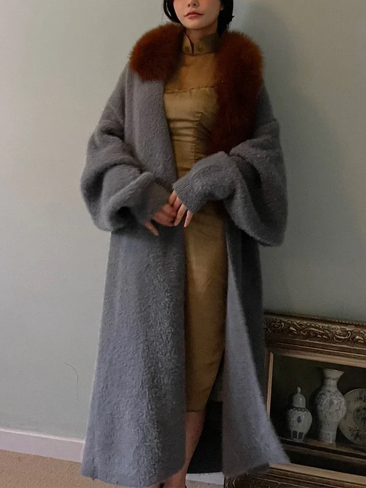 2024 Zimné štýly Ženy 100% skutočné líšky kožušinové pletenie Sweater Coat Fashion Long Sweater Bund