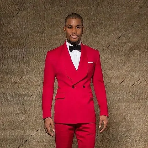 2024 Červené svadobné obleky pre mužov s dvojitým dojčeným bundom Slim Fit 2 -Piece Groom smeso Custom Style Suit Prom Blazer Sets Masculino