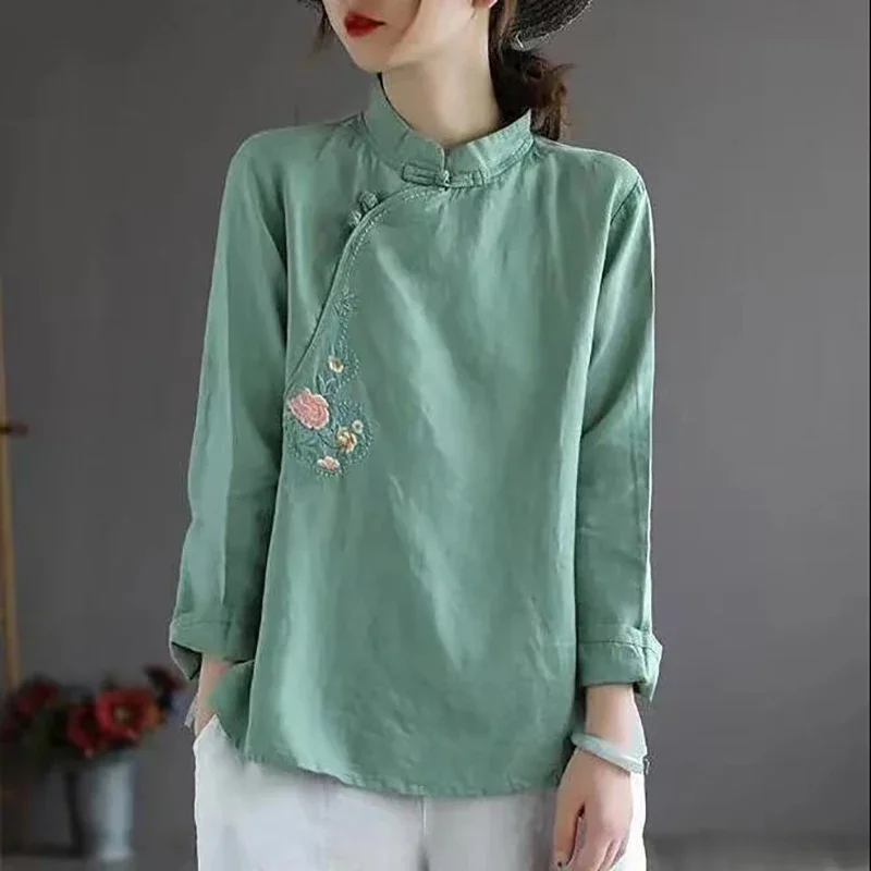 2024 Čínske tradičné dámske oblečenie Retroong Ruckve Tirl Cotton Linen Hanfu qipao Ladies Top etnicko cheongsam