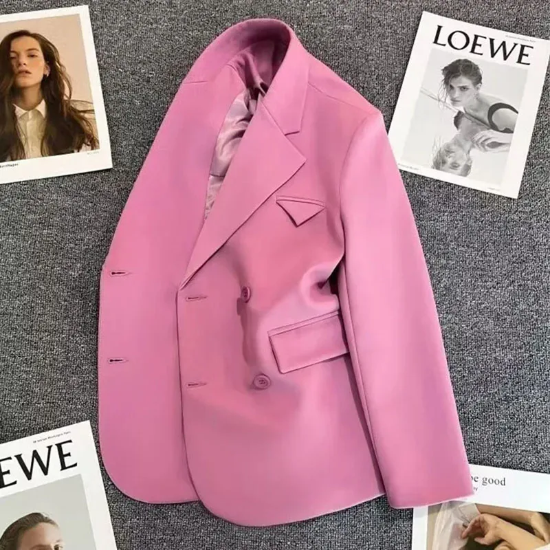 2024New Spring Autumn Fashion Pink Blazer Jacket Ženy s dlhým rukávom Slim Casual Office Elegantné dámske pevné oblečenie kabáty ženských vrcholov