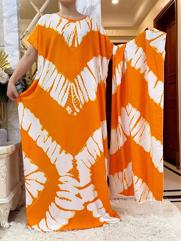 2024NEW Summer African Cotton Chaty s veľkým šatkou s kvetinovou tlačou boubou maxi islam ženy abaya oblečenie Abaya