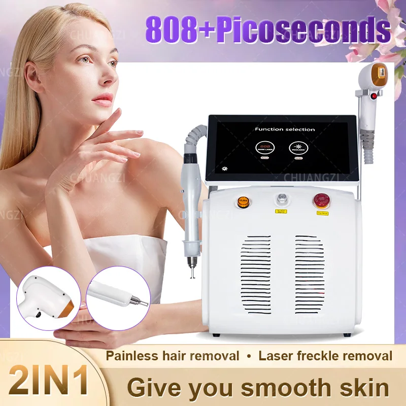 2025 2-v-1 Profesionálny pikosekundový laser 4 vlnová dĺžka laserové laserové odstránenie chĺpkov 755 808 1064nm Odstránenie odstránenia tetovania Tattoo Pigment