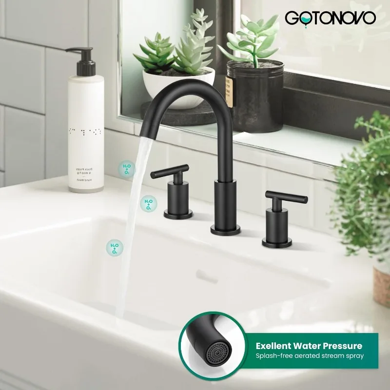 2025 3 diery 2 rukoväte vyskočte na odtok s teplými a studenými mixérovými ventilmi 8 palcov rozšírené kúpeľňové faucet matné čierne