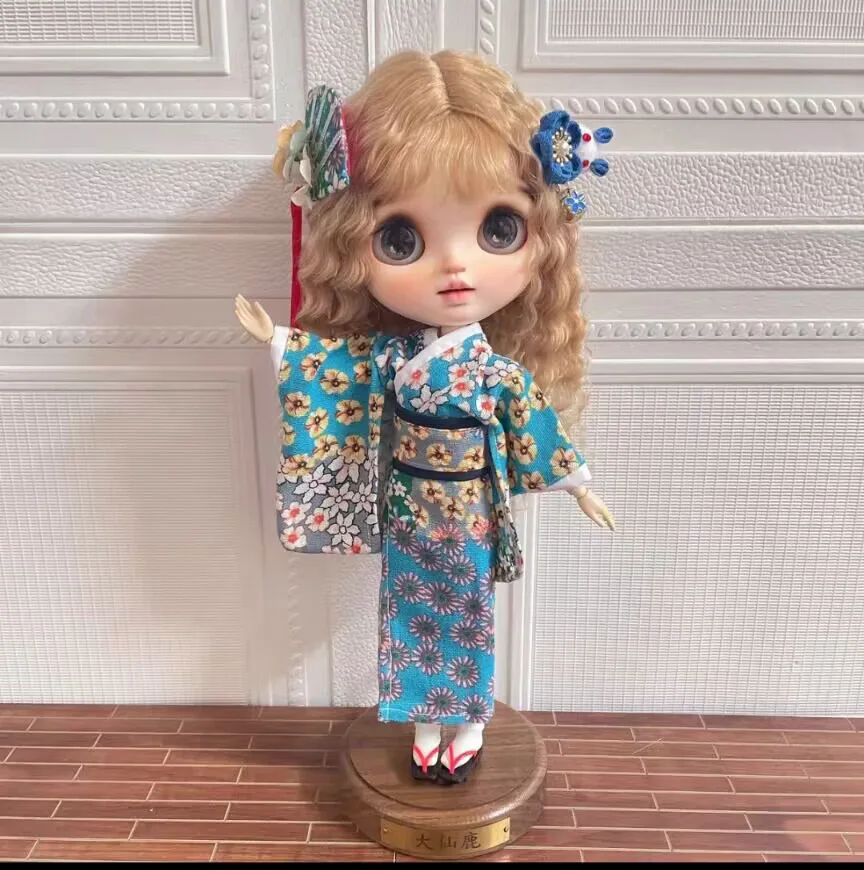 2025 4ks japonský štýl Blythe Kimono/Belt/Headwear/Rabbit Head Clip 1/6 30 cm (Fit for Azone, Pullip, OB22/24/26, LICCA)