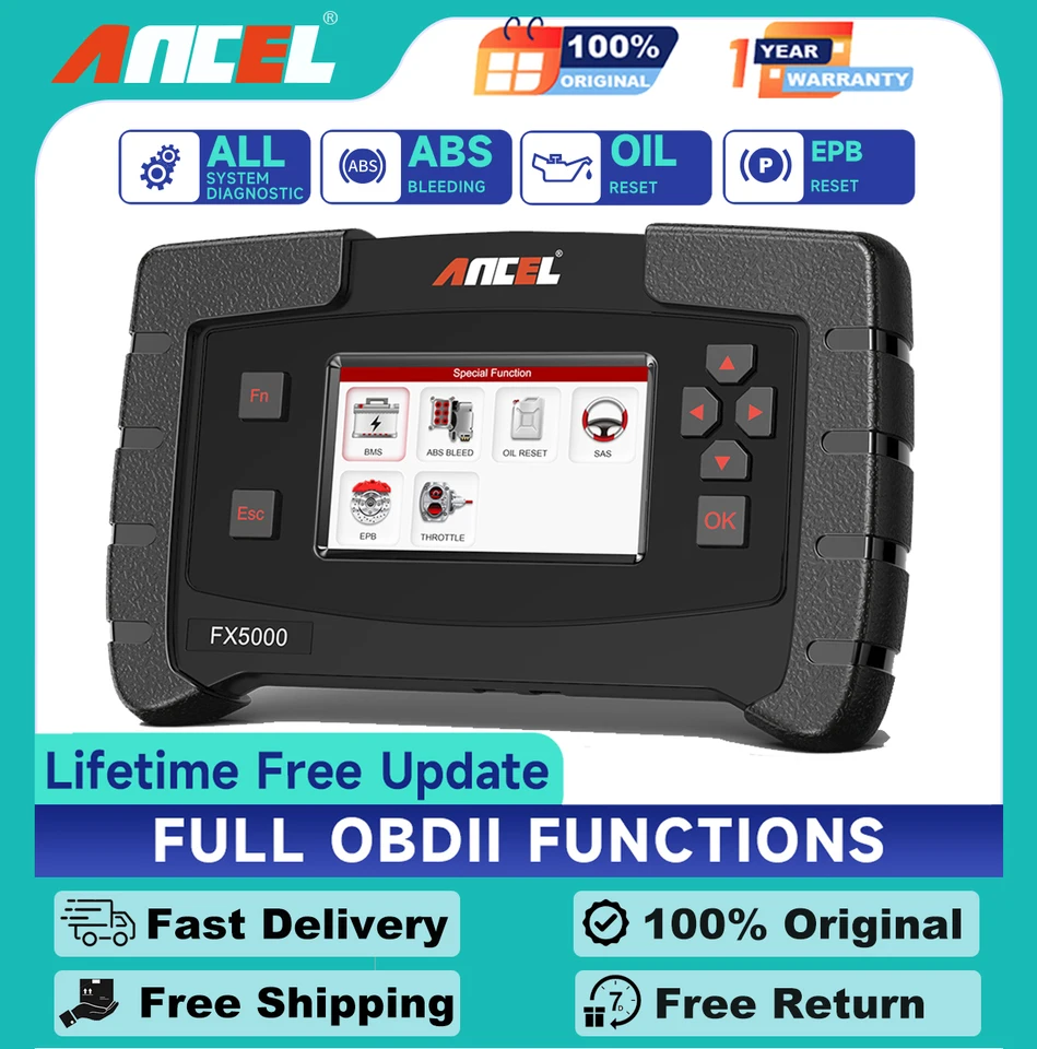 2025 Ancel FX5000 OBD2 Všetci systémový diagnostický skener automobilu EPB Reset Oil Reset Oil Bleeding Automatické skener