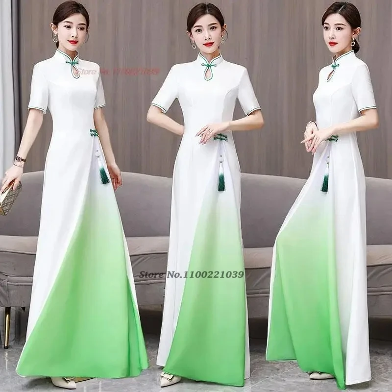 2025 AO Dai Vietnam Tradičné šaty Vylepšené cheongsam národné gradient Color qipao Oriental Banquet Evening Dress Vestido