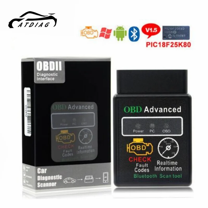 2025 Bluetooth CAR OBD2 Skener ELM327 V1.5 Čítačka kódu OBDII Diagnostický diagnostický skener pre Android iOS Windows Windows